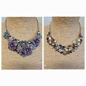 2 Metal 2D Purple and Silver Floral Necklaces